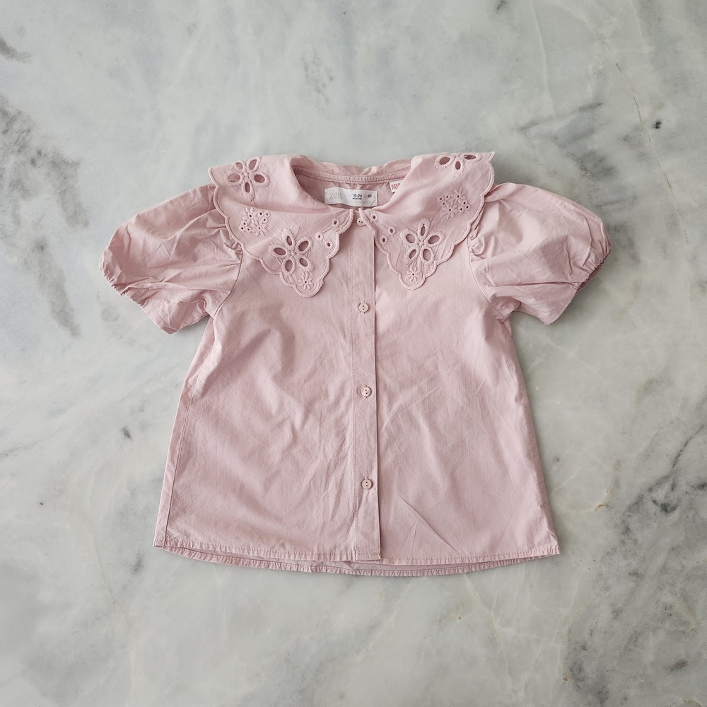 Adorable Pink Eyelet Collar Kids Blouse
